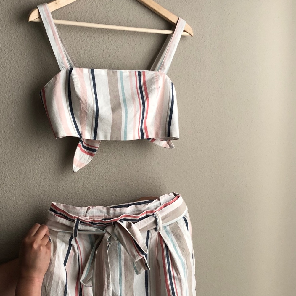 Forever 21 Striped Crop Top & Paperbag Pants Set